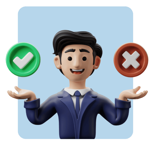 graphic image of a person holding check and X mark