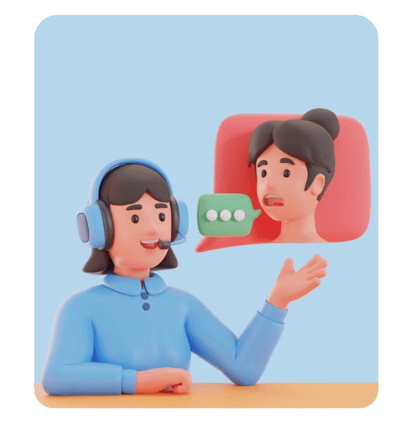 graphic image of a person wearing headphones and a person talking